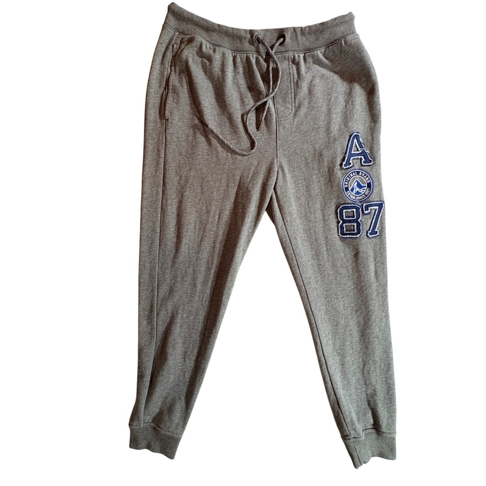 Aeropostale Jogger Sweatpants Mens Medium Gray Fleece Graphic Athletic Pants